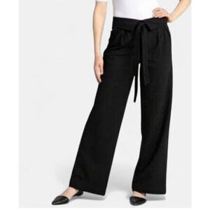 Betabrand High Waist Fold Over Tie Waist Wide Leg Dress Pants Black Size Medium